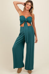 Teal Front Tie Crop Top and Pant Maternity Set