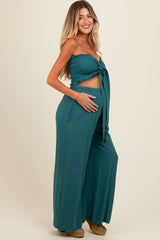 Teal Front Tie Crop Top and Pant Maternity Set