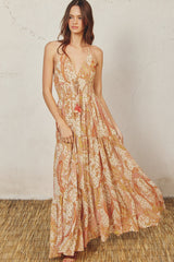 Cream Paisley Print Halter Maternity Maxi Dress