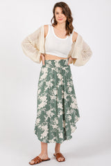 Jade Floral Embroidered Smocked Round Hem Midi Skirt