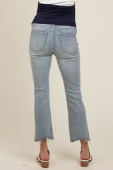 Light Blue Distressed Open Knee Cropped Flare Maternity Jeans