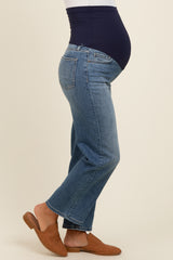 Blue Ankle Crop Straight Leg Maternity Jeans