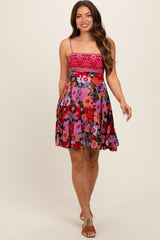 Multi-Color Floral Paisley Square Neck Tie Back Maternity Dress