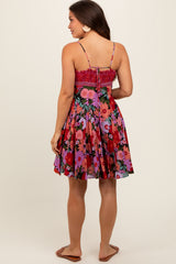 Multi-Color Floral Paisley Square Neck Tie Back Maternity Dress