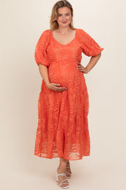 Orange Embroidered Tiered Plus Maternity Maxi Dress