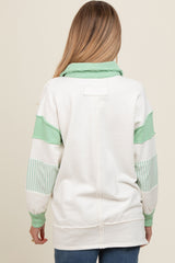 Mint Green Colorblock Stripe Collared Maternity Sweater