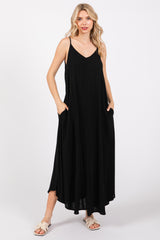 Black Lightweight Sleeveless V-Neck Maxi Dress