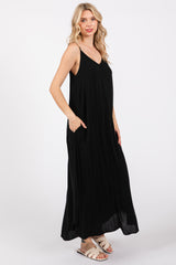 Black Lightweight Sleeveless V-Neck Maxi Dress