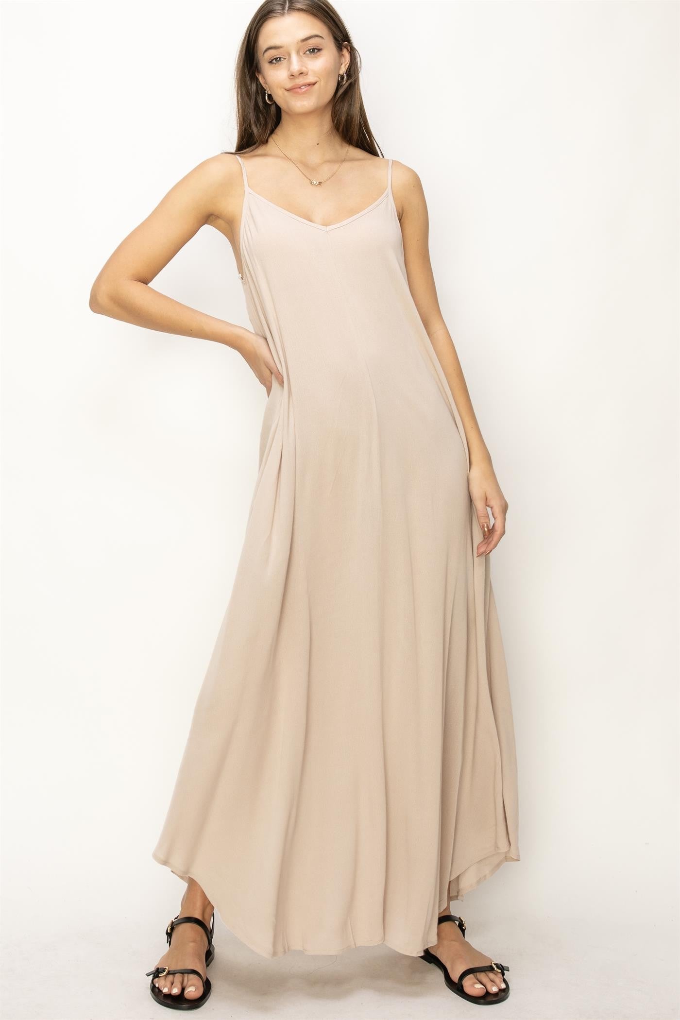 Taupe Lightweight Sleeveless V-Neck Maternity Maxi Dress
