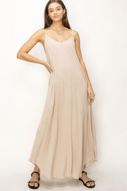 Taupe Lightweight Sleeveless V-Neck Maxi Dress