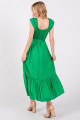 Green Ruffle Short Sleeve Self Tie Dress