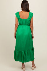 Green Ruffle Short Sleeve Self Tie Maternity Dress