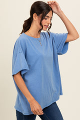 Blue Raw Rolled Hem Top