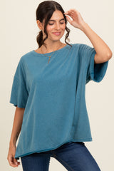 Teal Raw Rolled Hem Maternity Top