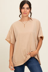 Taupe Raw Rolled Hem Top