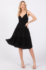 Black Ruffle Tiered Cutout Back Tie Dress