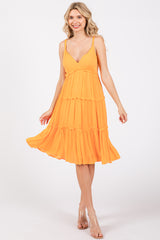 Orange Ruffle Tiered Cutout Back Tie Dress