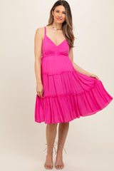 Fuchsia Ruffle Tiered Cutout Back Tie Maternity Dress