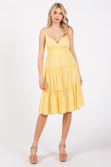 Yellow Ruffle Tiered Cutout Back Tie Maternity Dress