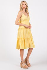 Yellow Ruffle Tiered Cutout Back Tie Dress