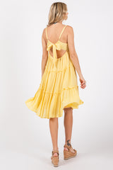 Yellow Ruffle Tiered Cutout Back Tie Dress