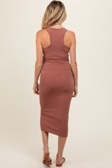 Rust Striped Racerback Henley Maternity Midi Dress