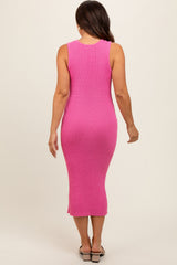 Fuchsia Sleeveless Sweater Knit Maternity Midi Dress