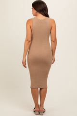 Taupe Sleeveless Sweater Knit Maternity Midi Dress