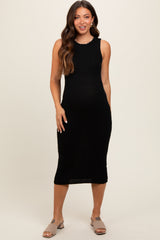 Black Sleeveless Sweater Knit Maternity Midi Dress