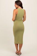 Sage Sleeveless Ribbed Knit Maternity Midi Dress