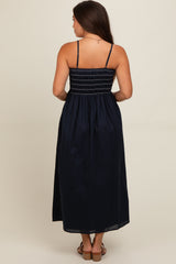 Navy Square Neck Maternity Midi Dress