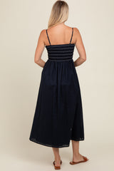 Navy Bartlett Striped Smocked Midi Dress