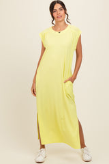 Yellow Short Dolman Sleeve Side Slit Maternity Maxi Dress