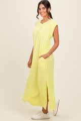 Yellow Short Dolman Sleeve Side Slit Maxi Dress