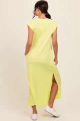 Yellow Short Dolman Sleeve Side Slit Maxi Dress