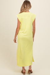 Yellow Short Dolman Sleeve Side Slit Maternity Maxi Dress