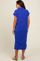 Royal Blue Collared Side Slit Maternity Midi Dress