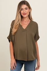 Olive V-Neck Pin-Tuck Detail Maternity Top