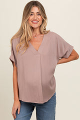 Mocha V-Neck Pin-Tuck Detail Maternity Top