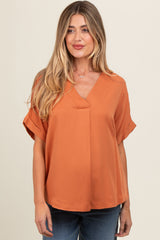 Orange V-Neck Pin-Tuck Detail Maternity Top