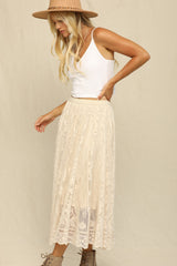 Cream Floral Lace Long Skirt