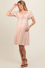 Salmon Floral V-Neck Front Tied Maternity Dress