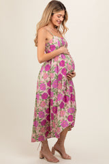 Pink Floral Hi-Lo Sleeveless Maternity Midi Dress