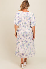 Ivory Floral Chiffon Smocked Maternity Plus Midi Dress