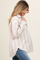 Taupe Stripe Button Down Maternity Shirt