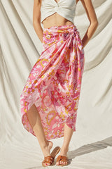 Pink Printed Sarong Wrap Skirt