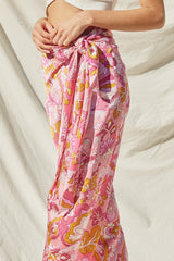 Pink Printed Sarong Wrap Skirt