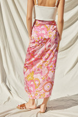 Pink Printed Sarong Wrap Skirt