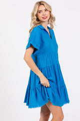 Royal Blue Tiered Linen Dress