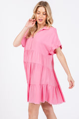 Pink Tiered Linen Dress